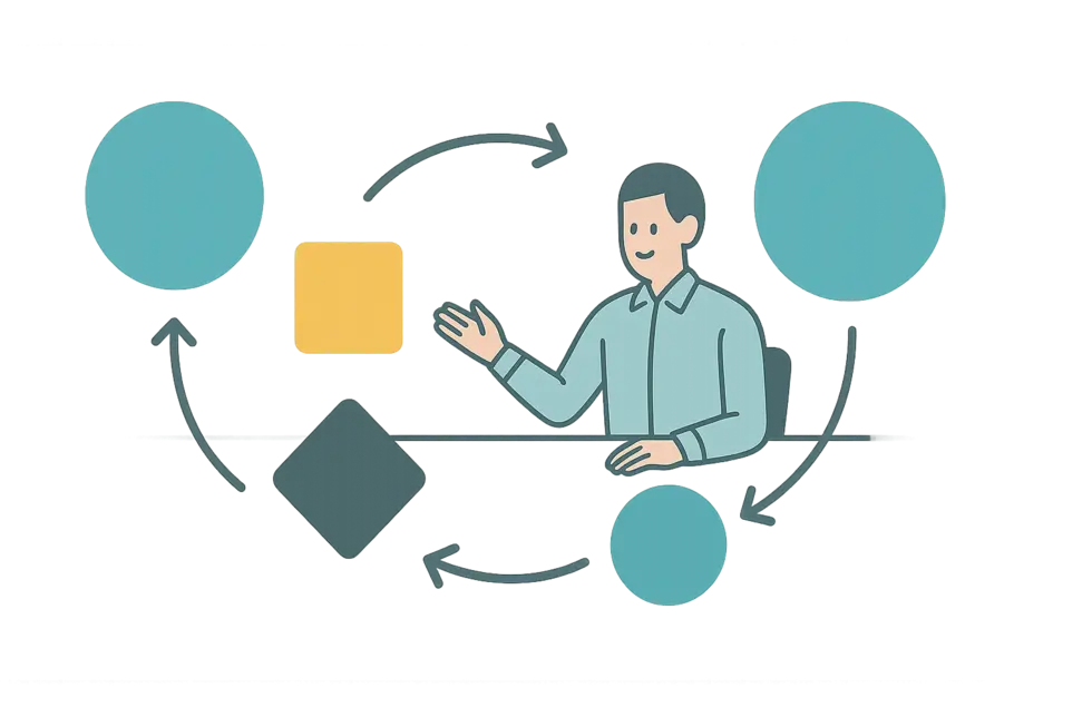Quản lý lắng nghe và trao đổi với nhân viên trong không gian coaching truyền cảm hứng, rộng rãi.