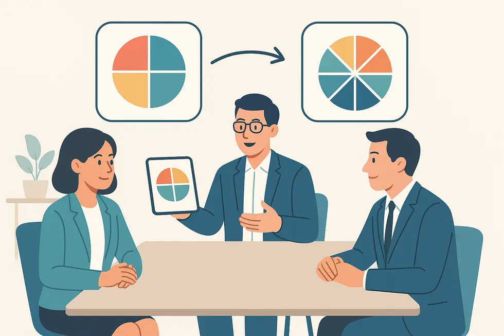 Các nhà quản lý và trainer thảo luận sâu về biểu đồ DISC và MBTI nhằm thấu hiểu tính cách đội ngũ.