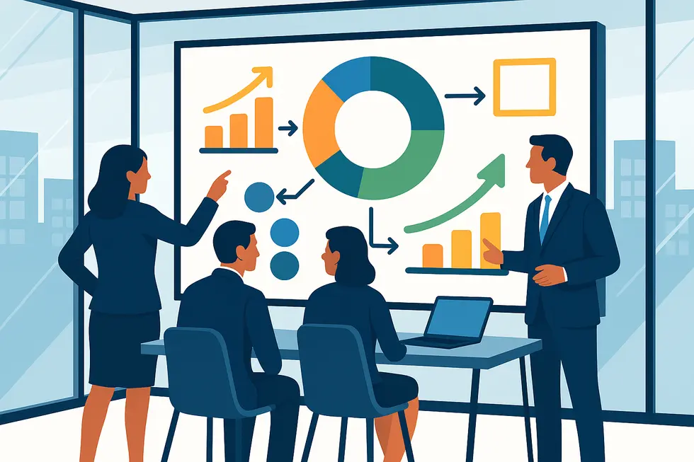 Các nhà quản lý phân tích dữ liệu ROI để đánh giá hiệu quả kinh tế của hoạt động đào tạo.