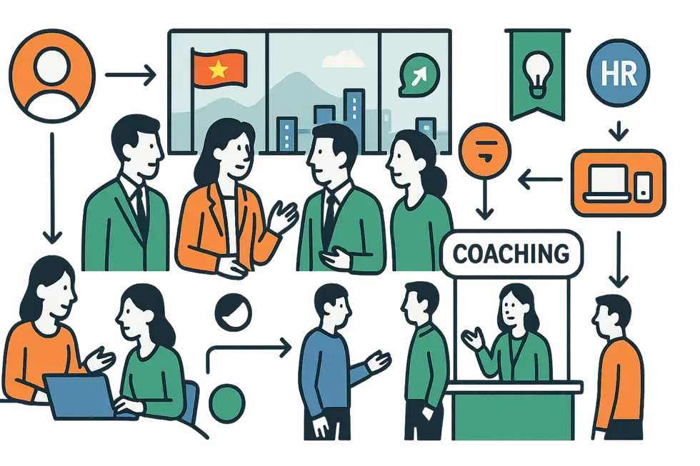 Các nhà quản lý Việt Nam trải nghiệm coaching trong môi trường doanh nghiệp hiện đại.