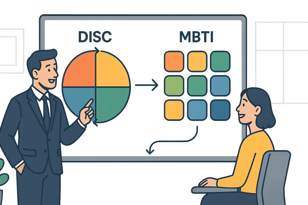 Nhiều nhân viên và lãnh đạo doanh nghiệp nhìn vào biểu đồ DISC và MBTI để xây dựng chiến lược coaching.