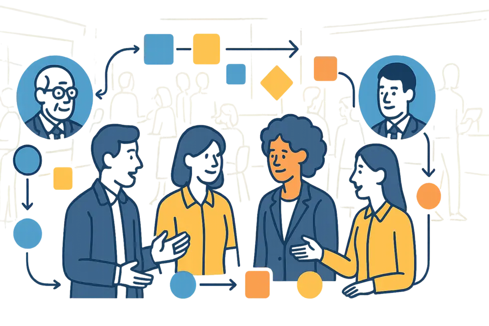Hình ảnh giao lưu, hợp tác phát triển kỹ năng trong cộng đồng, mentor và coaching doanh nghiệp.