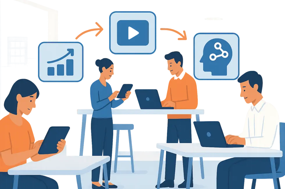 Nhân viên học tập hiệu quả cùng các mô-đun microlearning ngắn gọn trong môi trường làm việc hiện đại.