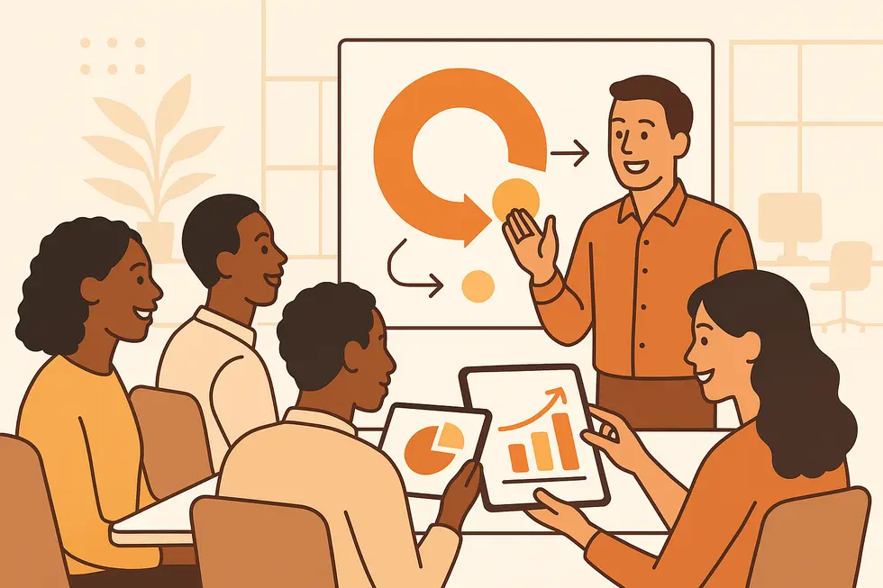 Các nhà quản lý phân tích dữ liệu ROI để đánh giá hiệu quả kinh tế của hoạt động đào tạo.