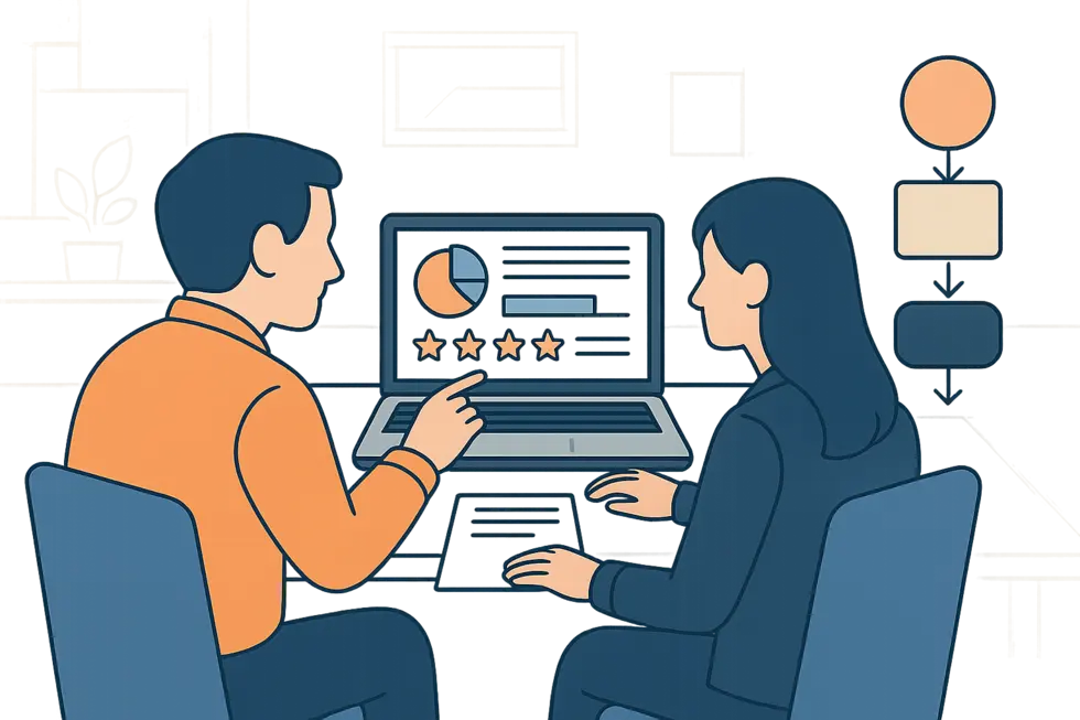 Thiết kế form đánh giá sau coaching hiện đại giúp đánh giá sát sao quá trình phát triển nhân viên.