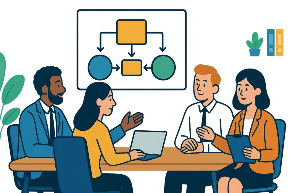 Các quản lý đang thảo luận về phân loại kế hoạch coaching.