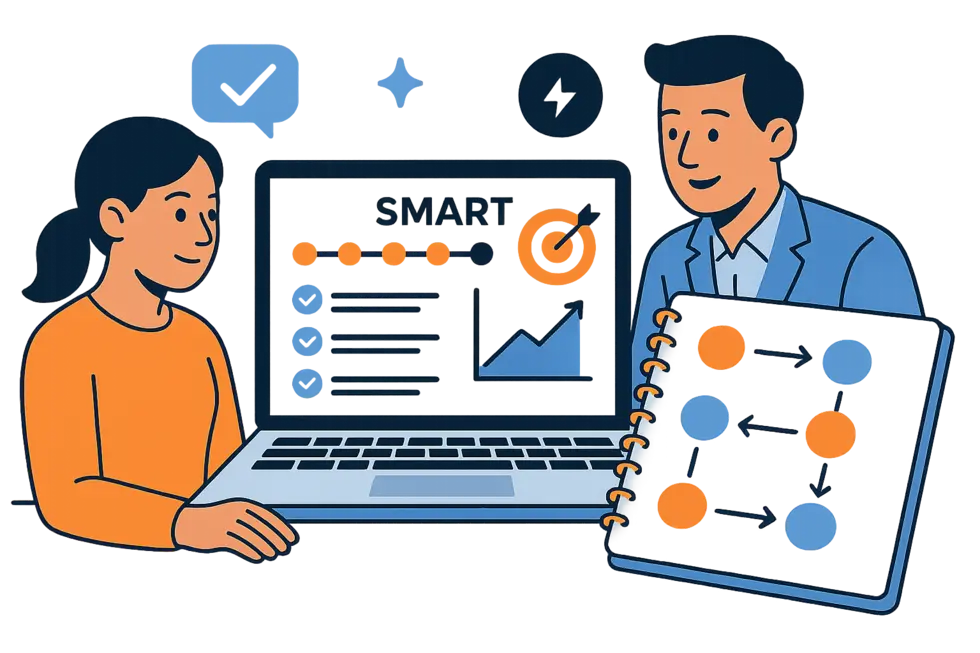 Cùng nhân viên xác lập mục tiêu SMART rõ ràng giúp tăng phối hợp và hiệu suất.