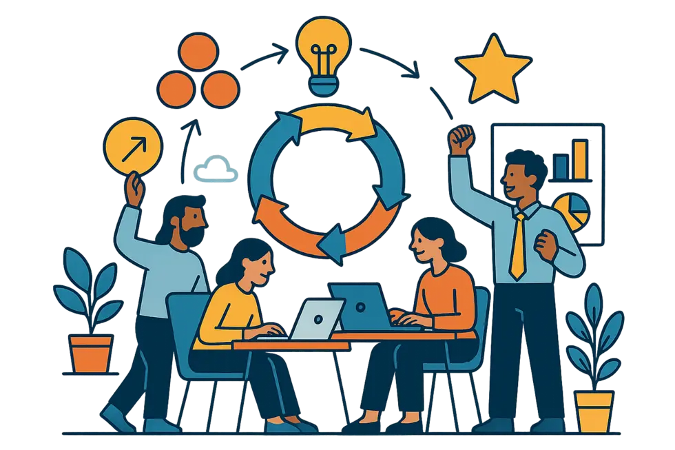 Nhân viên hợp tác trong môi trường làm việc hiện đại và sáng tạo.