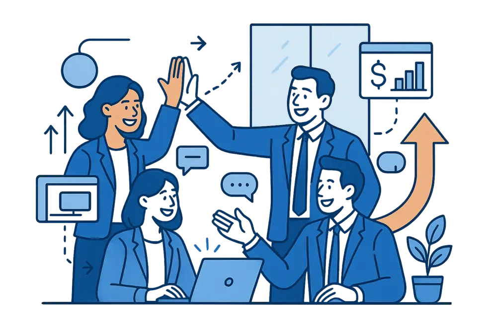 Nhân viên cùng nhau làm việc và trao đổi tại văn phòng.