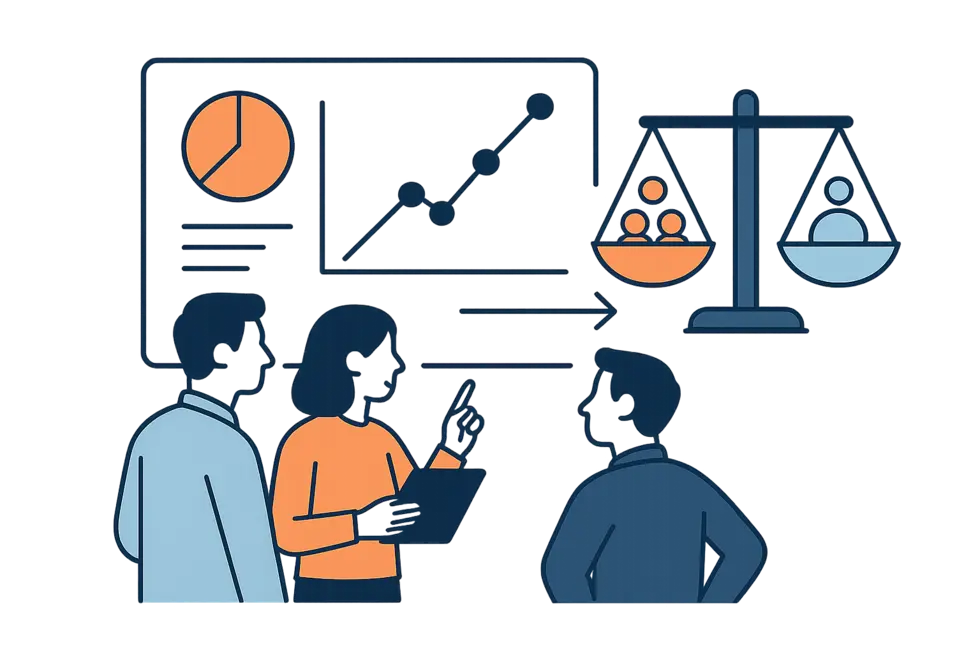 Thảo luận chiến lược giữa các tùy chọn coaching nội bộ và bên ngoài.