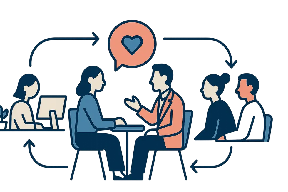 Quản lý và nhân viên tiếp cận nhau một cách tích cực trong văn phòng.