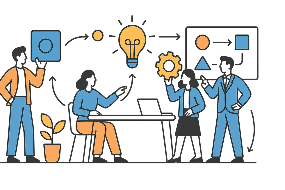 Ảnh không gian văn phòng hiện đại với quản lý năng động đang tương tác sáng tạo.