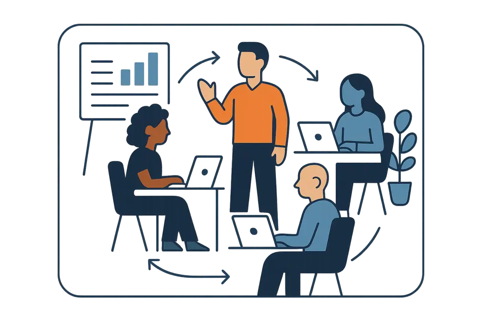 Đội ngũ làm việc dưới sự lãnh đạo linh hoạt, thúc đẩy sự sáng tạo và tự chủ.