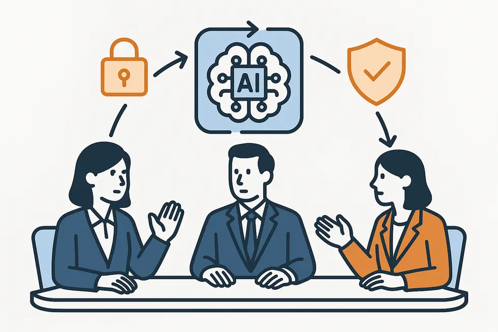 Ảnh một nhà quản lý sử dụng phần mềm AI trong văn phòng hiện đại.