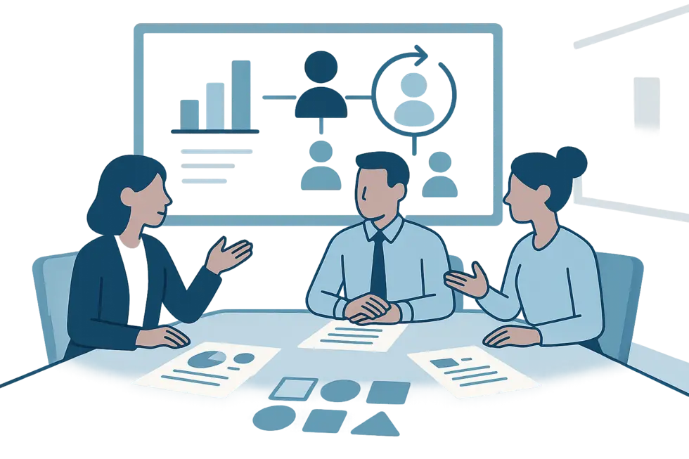 Người quản lý thảo luận về kế hoạch kế nhiệm trong phòng họp.