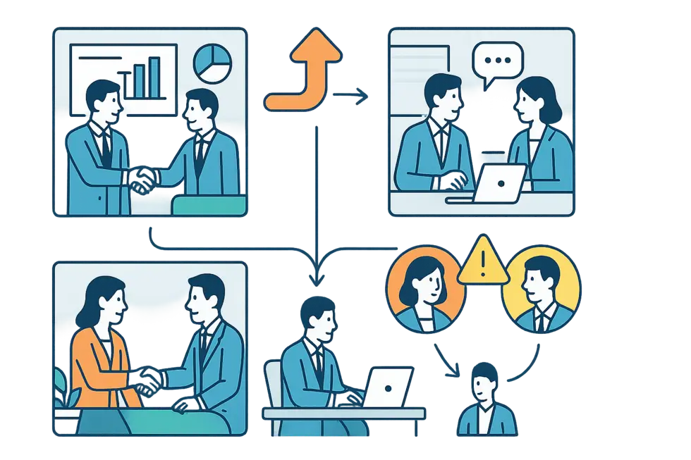 Hình ảnh tổng quát văn phòng với nhiều nhà quản lý.