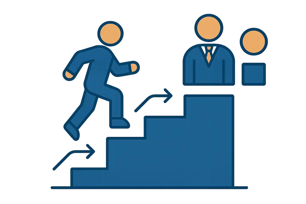 Người đang bước lên bậc thang sự nghiệp, đại diện cho sự thăng tiến.