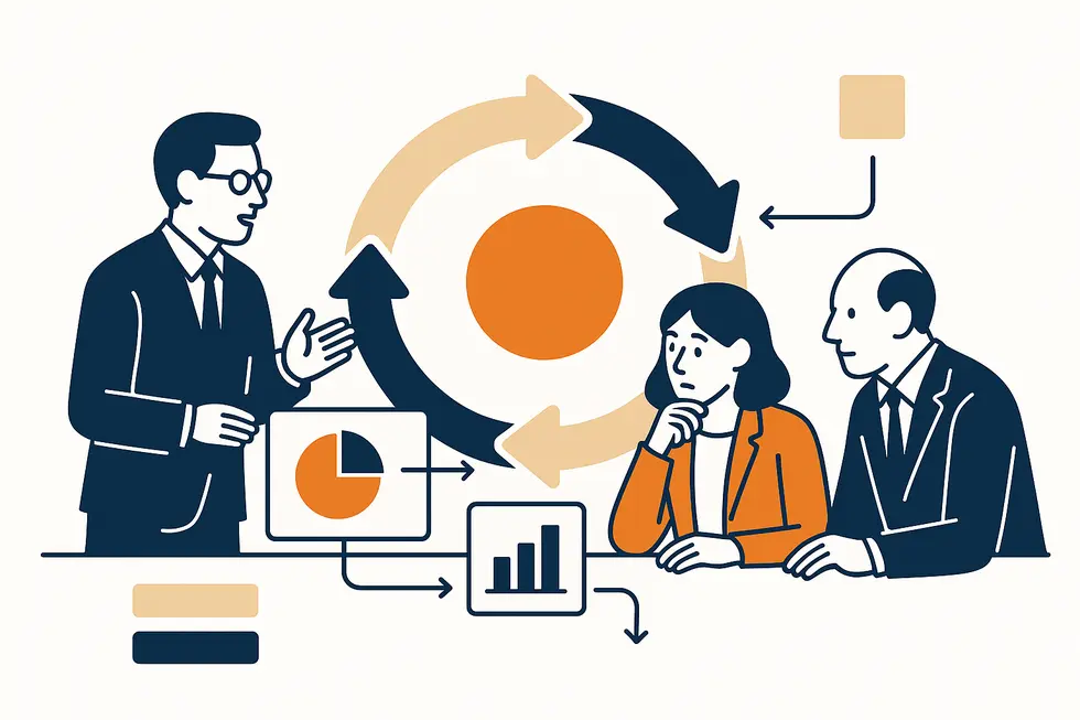 Lãnh đạo đang áp dụng tư duy phản biện trong phân tích dữ liệu.
