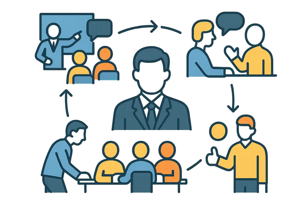 Một cuộc họp nhóm dân chủ, nơi mọi thành viên được tham gia ý kiến.