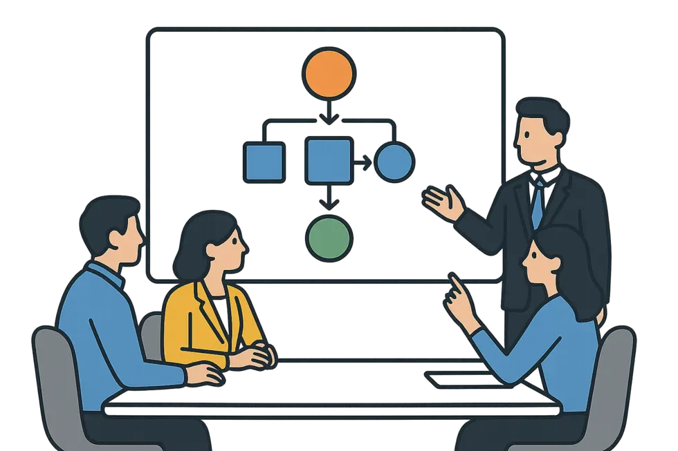 Người quản lý thảo luận về kế hoạch kế nhiệm trong phòng họp.