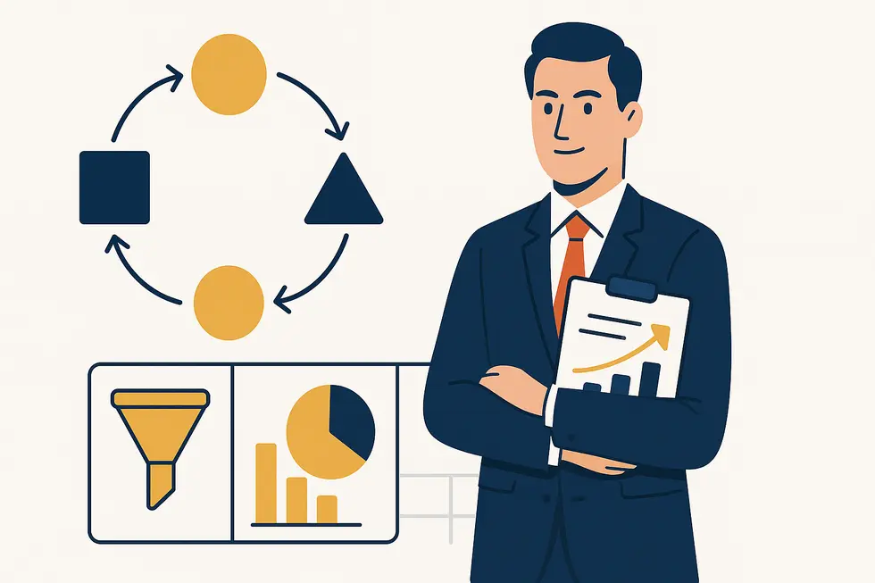 Quản lý cấp trung cầm tài liệu và biểu đồ thể hiện kỹ năng quản lý