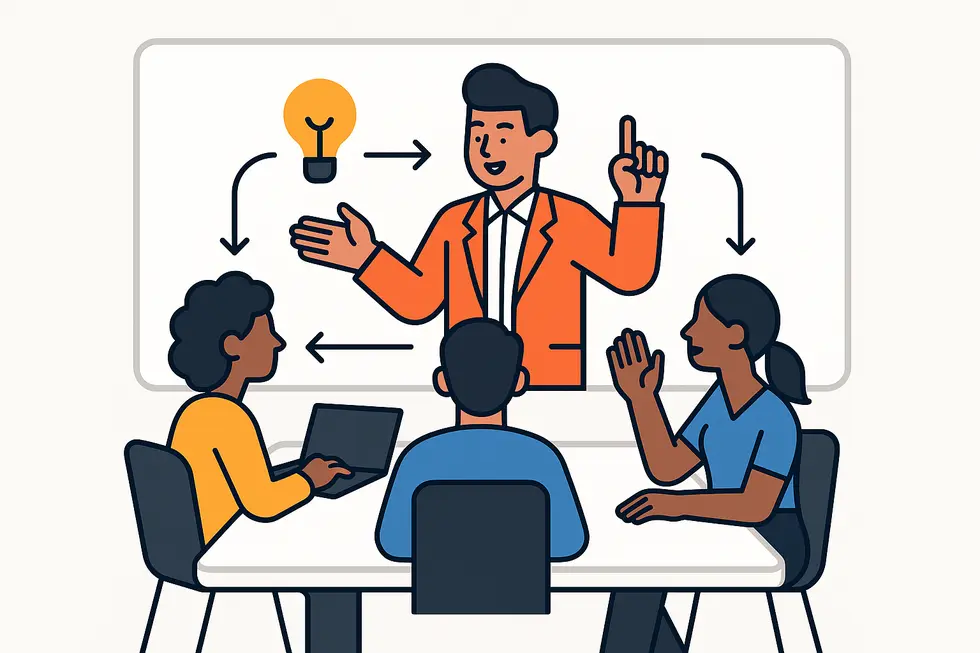 Quản lý đang tập trung gắn kết nhân viên trong một buổi họp.