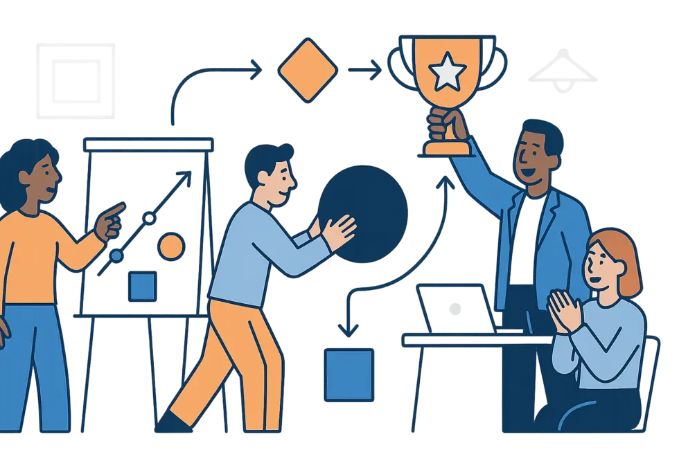 Một đội ngũ đa dạng và năng động đang ăn mừng sau khi hoàn thành thành công một dự án thay đổi.