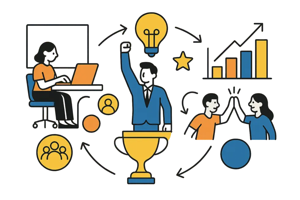 Một văn phòng hiện đại với nhân viên tương tác tích cực.