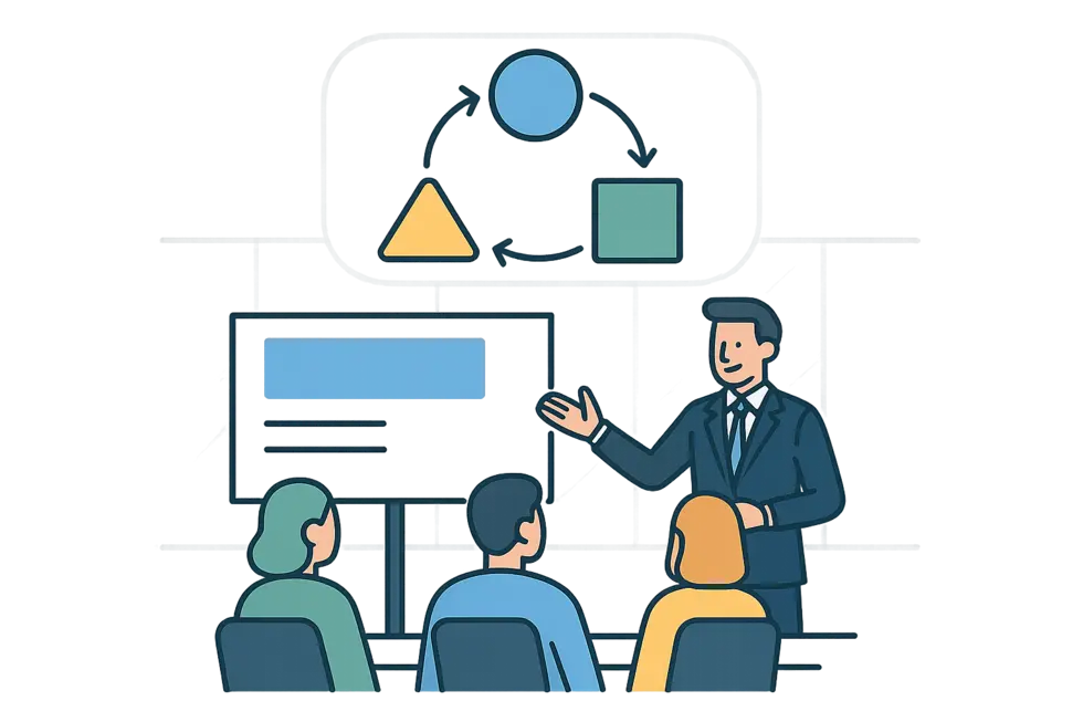 Quản lý tự tin trình bày trước nhân viên.