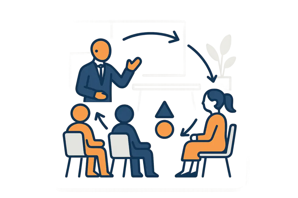 Nhà quản lý đang hướng dẫn nhân viên phát triển kỹ năng.