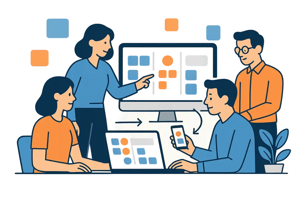 Nhóm sử dụng các công cụ quản lý để cộng tác hiệu quả.