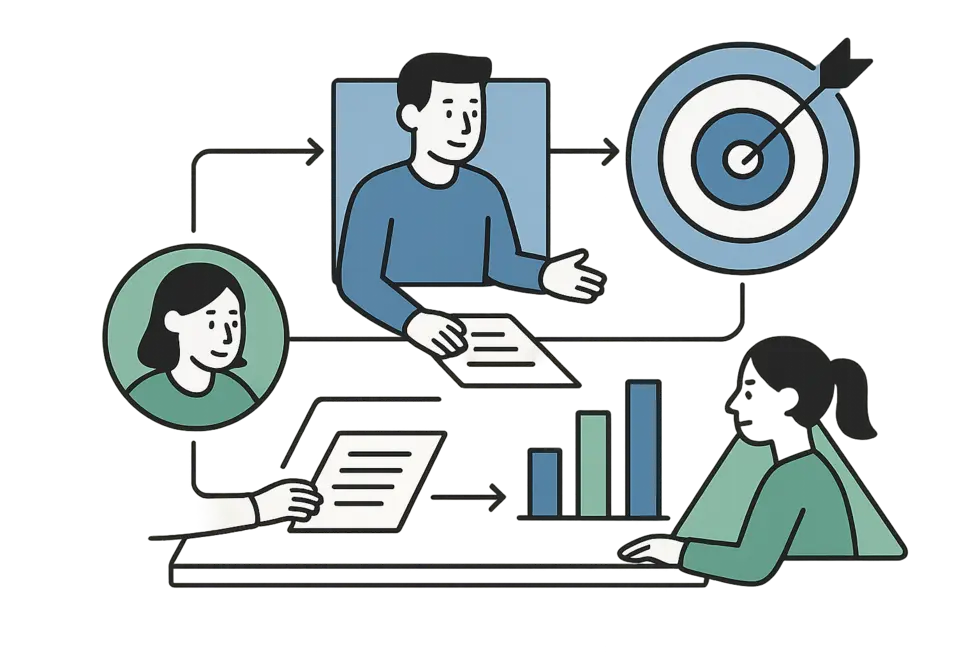 Các thành viên trong nhóm làm việc để xác định mục tiêu rõ ràng.